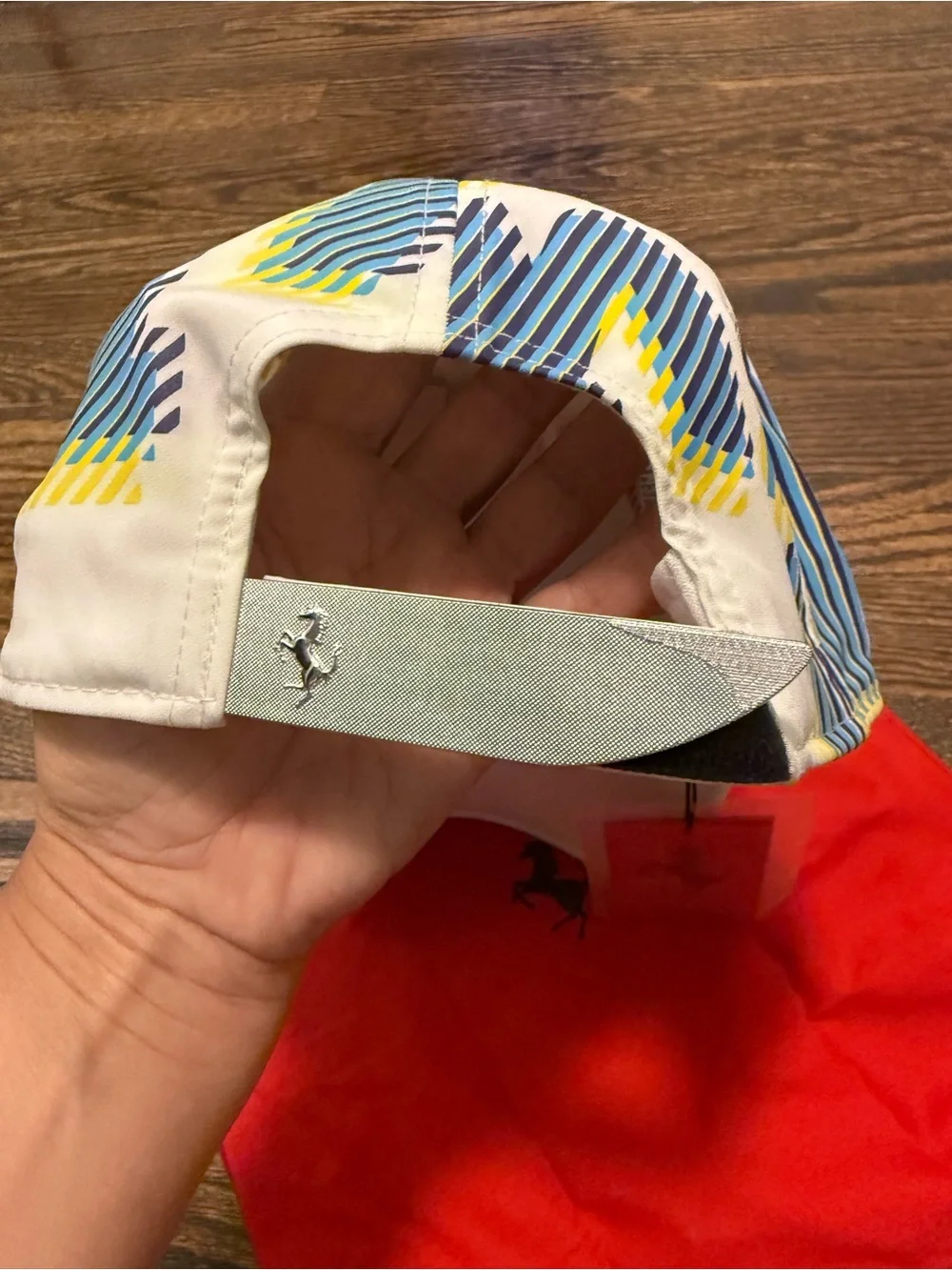 Scuderia Ferrari White Cap with Blue and Yellow Graphics